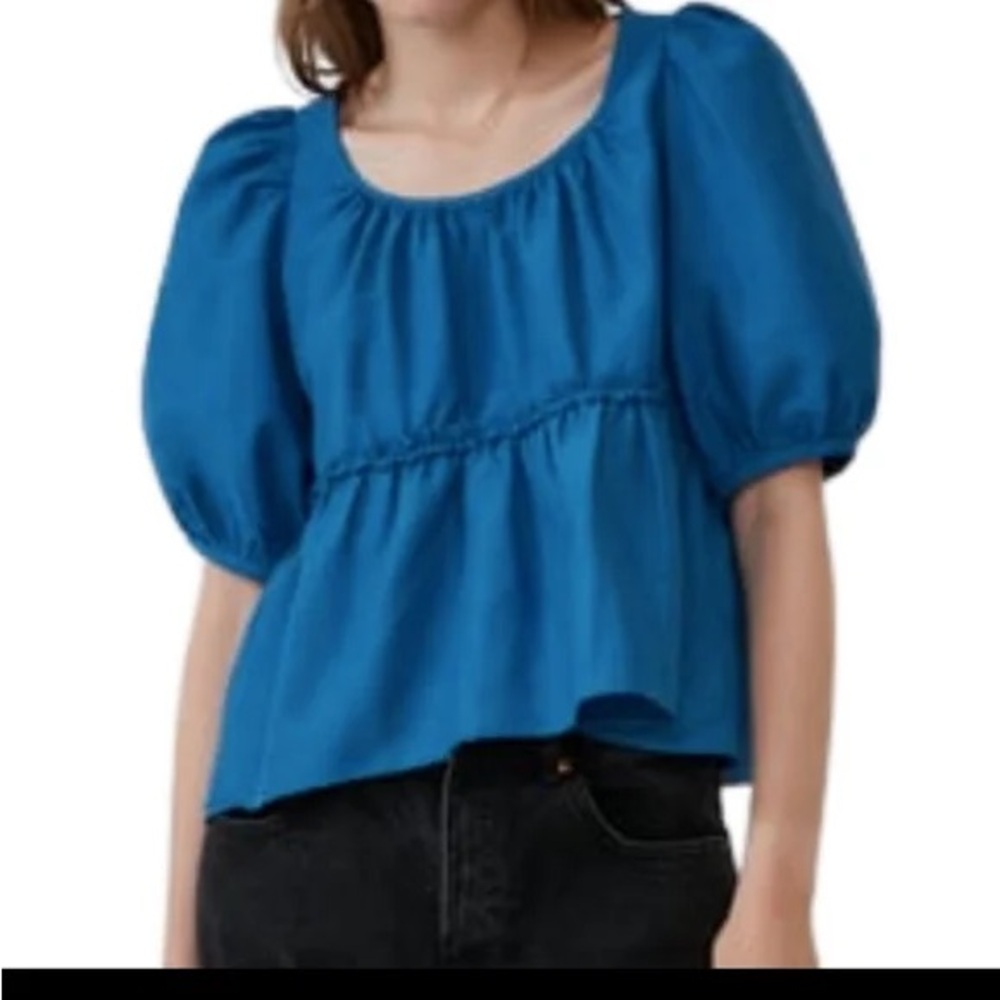 Zara Voluminous Ruffled in Blue Sz small Puffy  short sleeves shirt